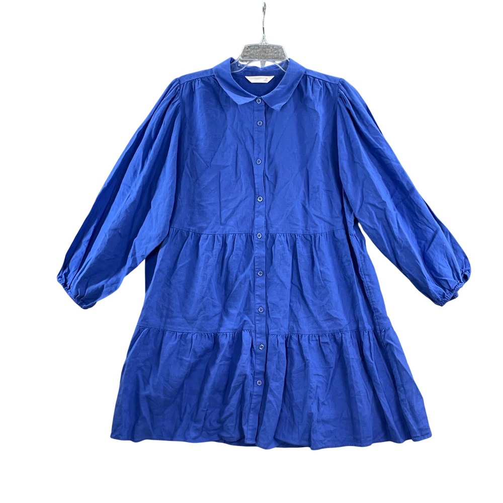 LC Lauren Conrad Tiered Mini Dress Womens XL Blue‎ NWT Button Front Long Sleeve